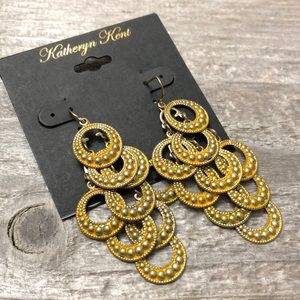 NWT Katheryn Kent Gold Tone With Orange Pierced Drop Statement Earrings!